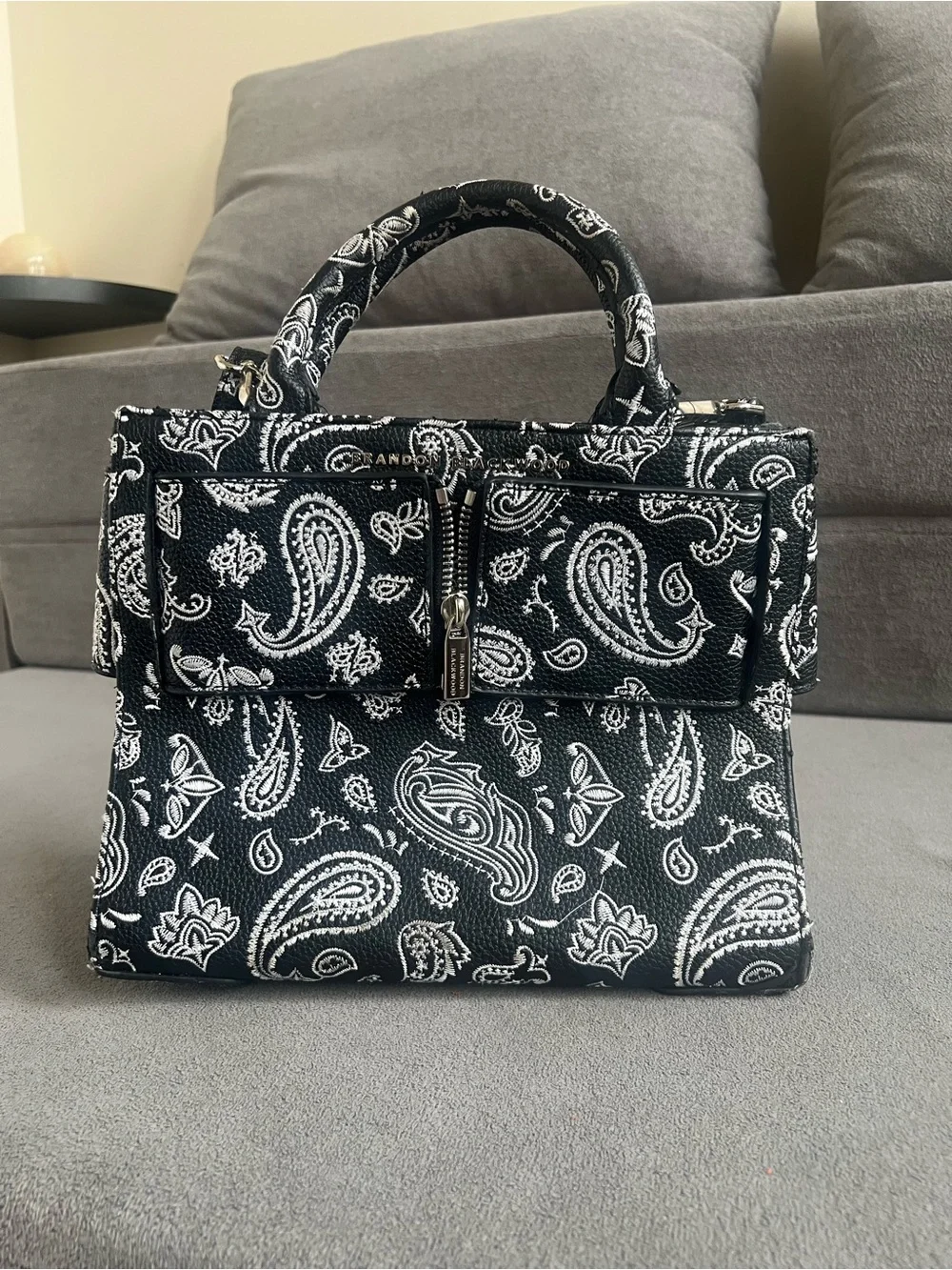 Brandon Blackwood Black & White Paisley Top-Handle Satchel